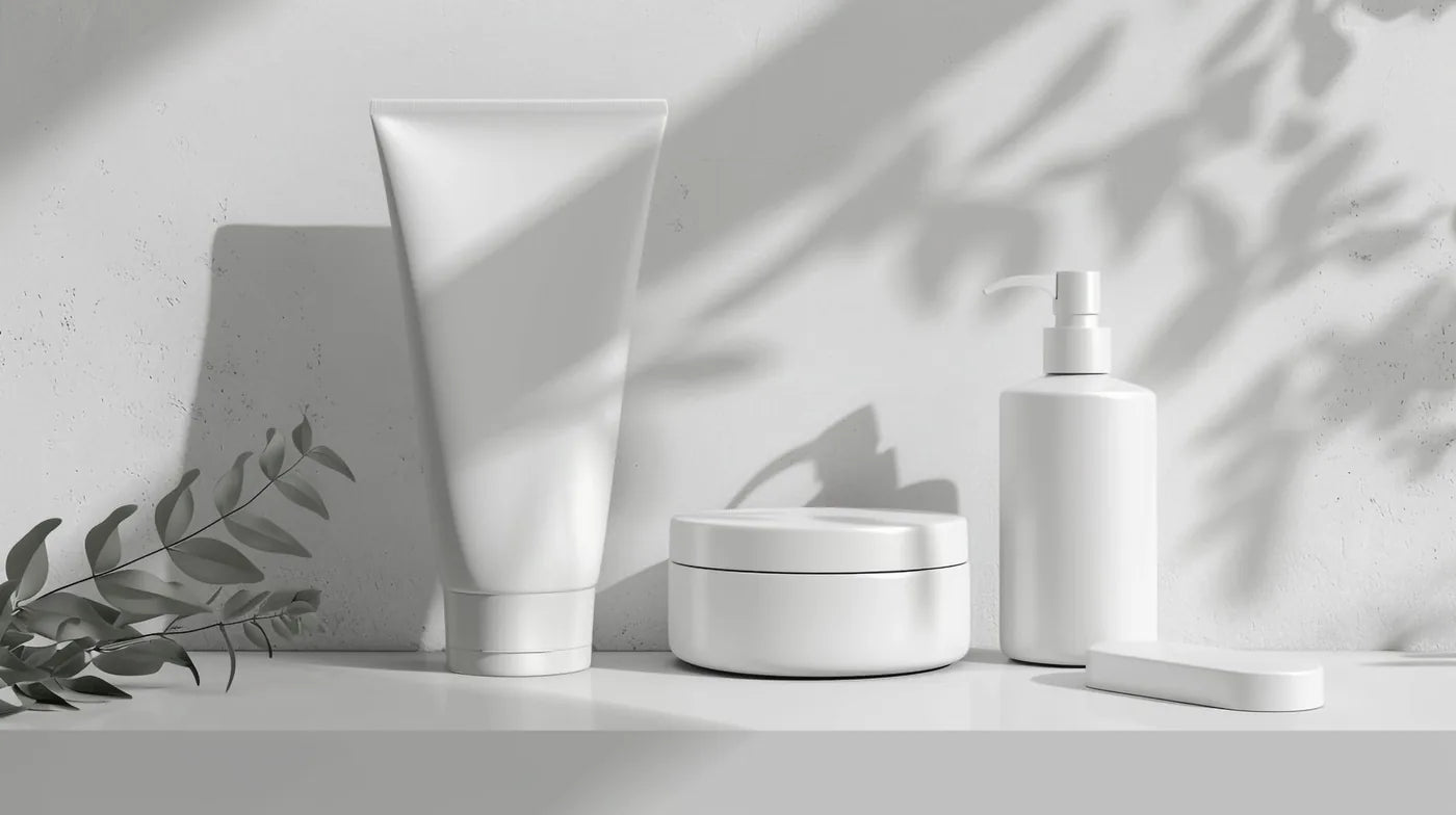 Open balm jar with botanicals in soft light, natural scent skincare still life.